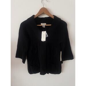 Vertigo Paris One Button Chunky Knit Short Sleeve Cotton Black Cardigan Sweater